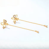 Butterfly Flower Long Tassel Zircon Sterling Silver Drop Earrings